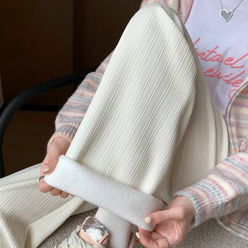 Fall Winter Warm Sweatpants Women Casual Fleece Lined Baggy Wide Leg