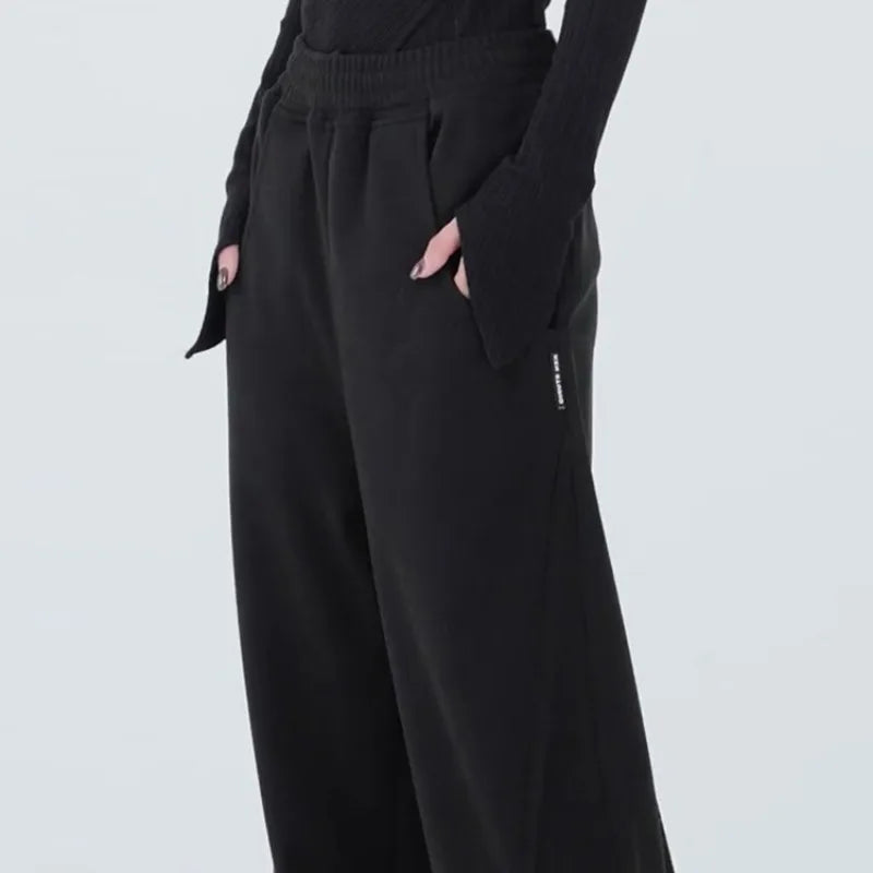 Deeptown Black Basic Women's Sweatpants Oversized Jogging Korean