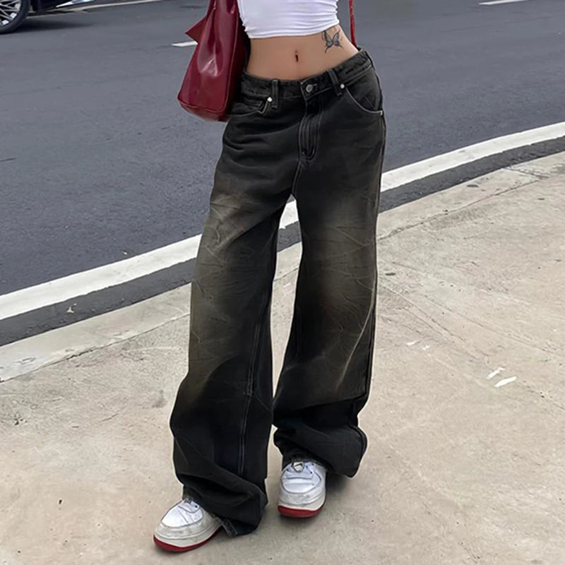 HEYounGIRL Y2K Street Baggy Jeans American Retro Fashion Loose Denim