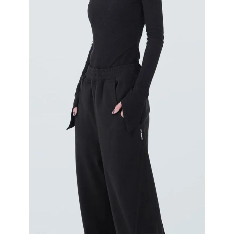 Deeptown Black Basic Women's Sweatpants Oversized Jogging Korean
