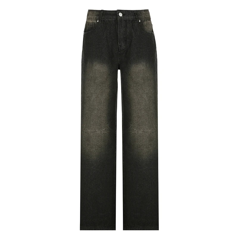 HEYounGIRL Y2K Street Baggy Jeans American Retro Fashion Loose Denim