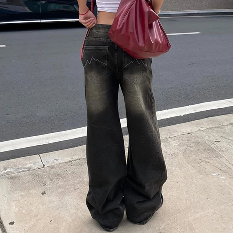 HEYounGIRL Y2K Street Baggy Jeans American Retro Fashion Loose Denim