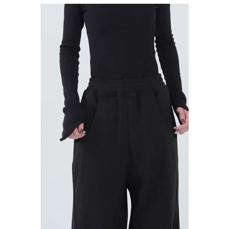 Deeptown Black Basic Women's Sweatpants Oversized Jogging Korean