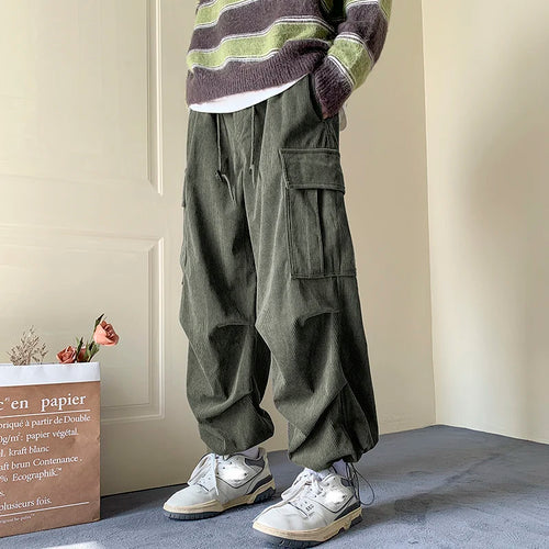 Men's Brown Y2K Baggy Japan Pants Oversized Corduroy Loose Wide Leg