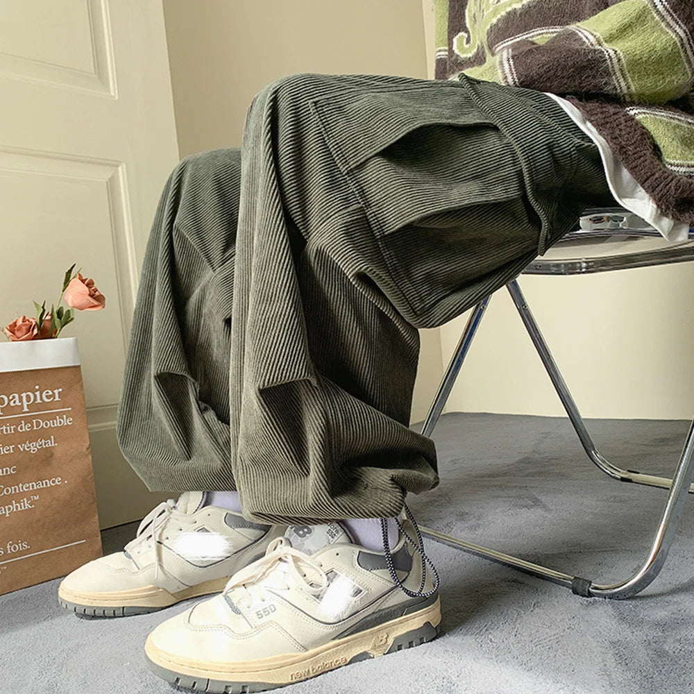 Men's Brown Y2K Baggy Japan Pants Oversized Corduroy Loose Wide Leg