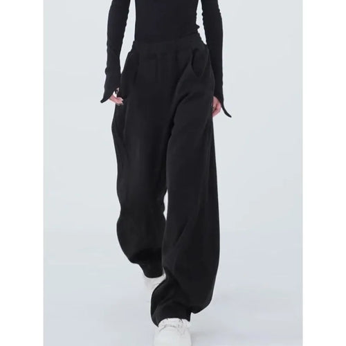 Deeptown Black Basic Women's Sweatpants Oversized Jogging Korean