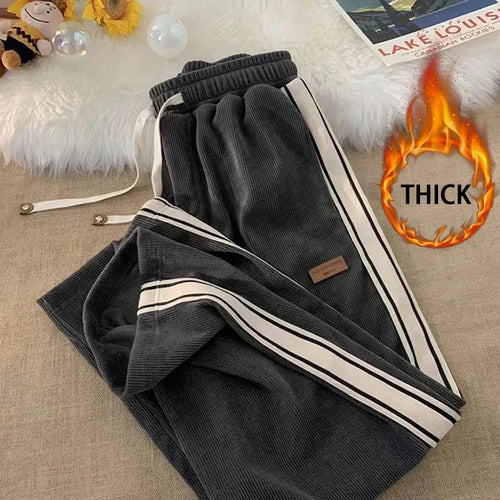 2024 Corduroy Striped Sweatpants Women Streetwear Thick Wide Leg Pants