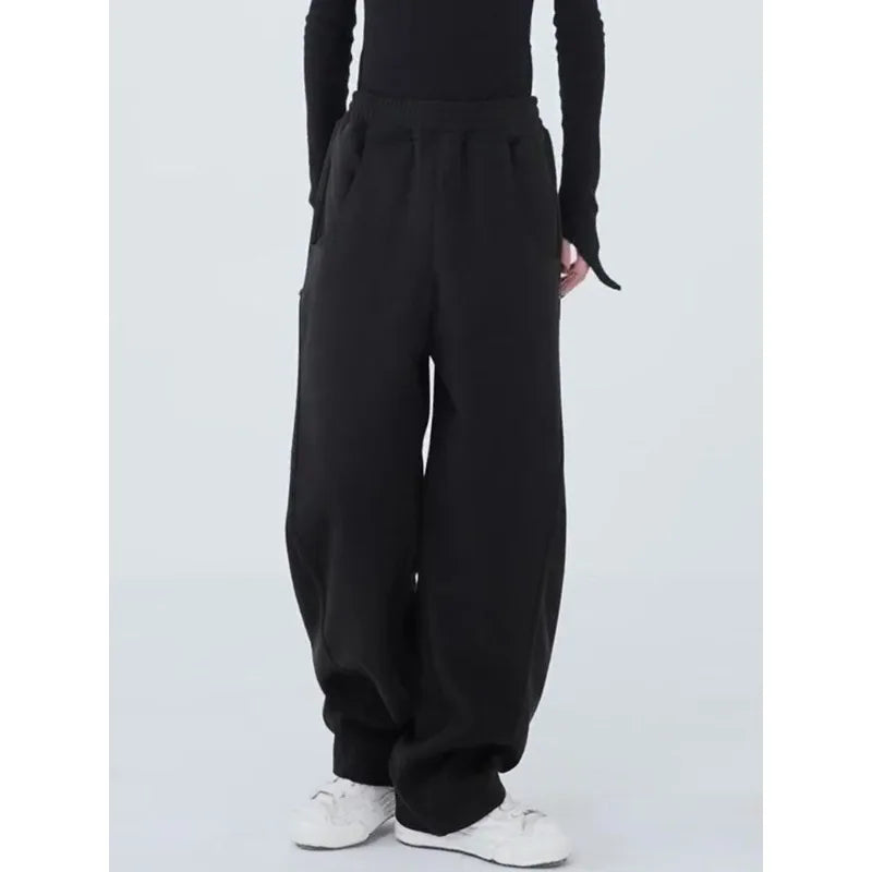 Deeptown Black Basic Women's Sweatpants Oversized Jogging Korean
