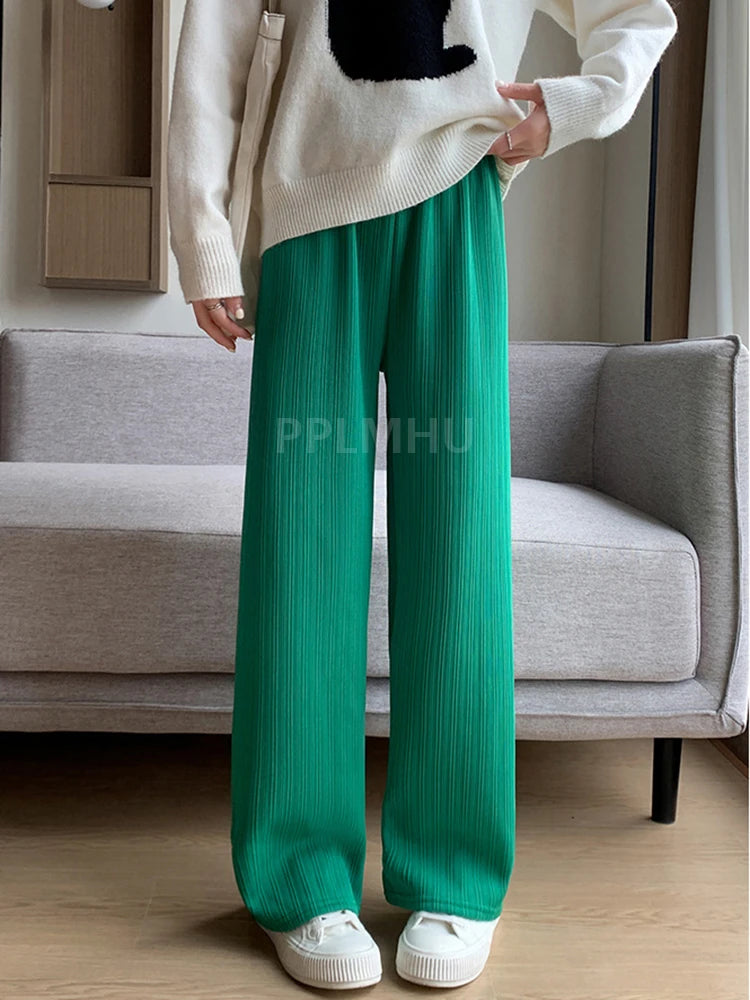 Fall Winter Warm Sweatpants Women Casual Fleece Lined Baggy Wide Leg