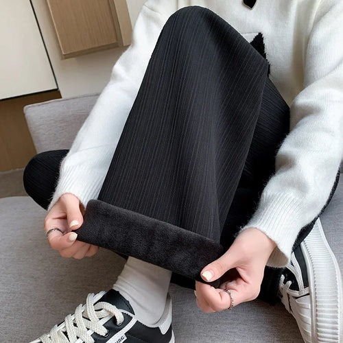 Fall Winter Warm Sweatpants Women Casual Fleece Lined Baggy Wide Leg