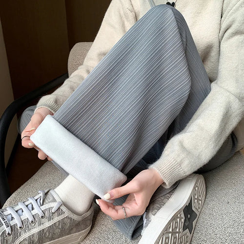 Fall Winter Warm Sweatpants Women Casual Fleece Lined Baggy Wide Leg