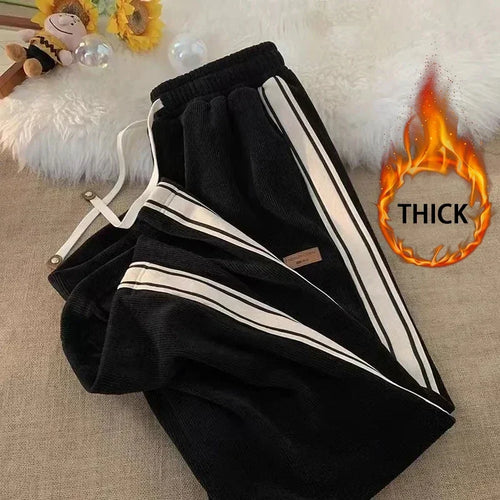 2024 Corduroy Striped Sweatpants Women Streetwear Thick Wide Leg Pants