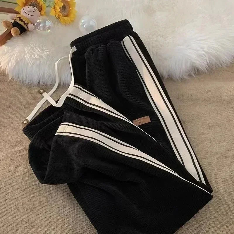 2024 Corduroy Striped Sweatpants Women Streetwear Thick Wide Leg Pants