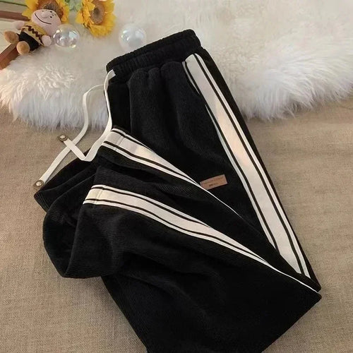 2024 Corduroy Striped Sweatpants Women Streetwear Thick Wide Leg Pants