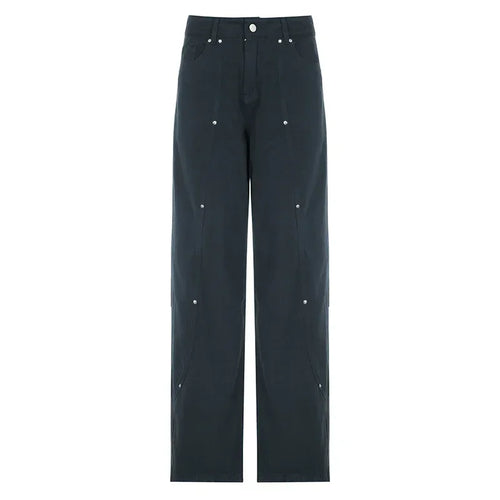 Korean Women Patchwork Baggy Jeans High Street Y2K Casual Grunge Cargo