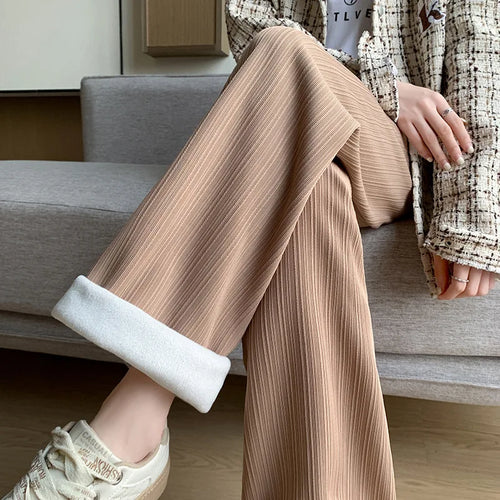 Fall Winter Warm Sweatpants Women Casual Fleece Lined Baggy Wide Leg