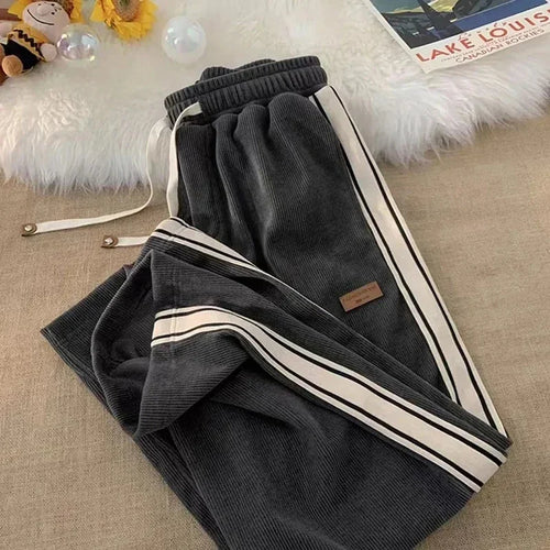 2024 Corduroy Striped Sweatpants Women Streetwear Thick Wide Leg Pants