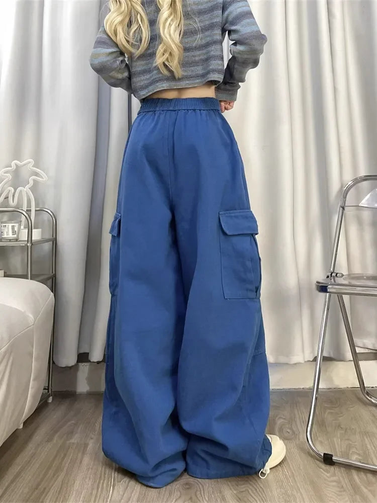 2024 Korean Y2K Fashion Drawstring Casual Baggy Cargo Jeans Pants