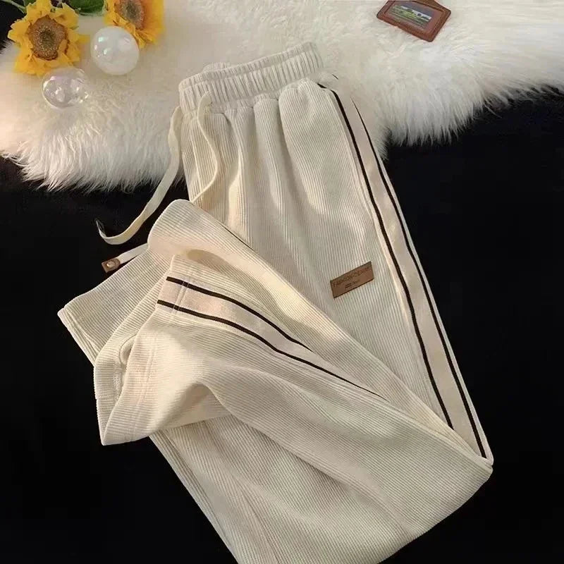 2024 Corduroy Striped Sweatpants Women Streetwear Thick Wide Leg Pants