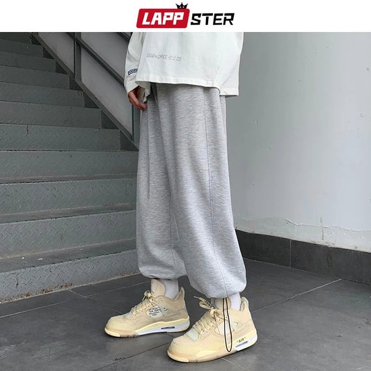 LAPPSTER Men Japanese Streetwear Solid Baggy Joggers Pants 2020 Man