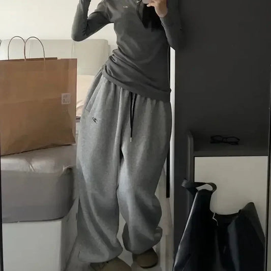 Deeptown Gray Oversized Sweatpants Women Harajuku Korean Fashion Sport