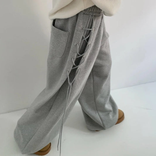 Y2K Side Eyelet Sweatpants Lace Up Drawstring Pants Streetwear Women