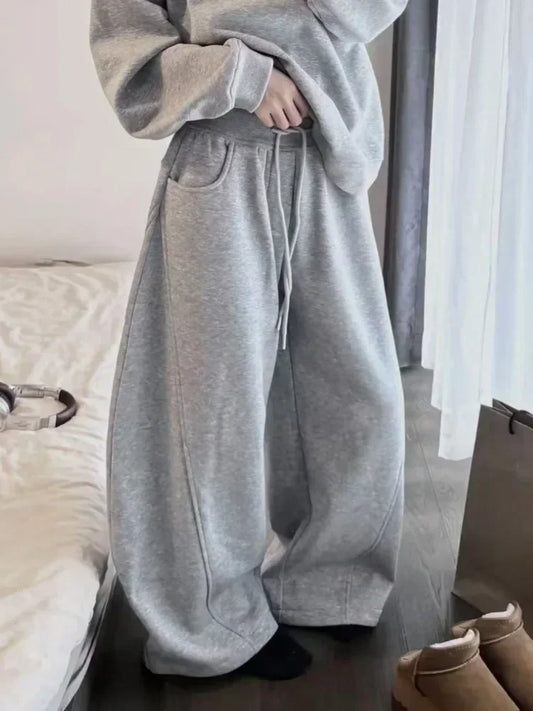 HOUZHOU Y2k Vintage Baggy Gray Sweatpants Woman Warm Korean Fashion