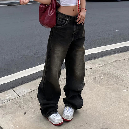 HEYounGIRL Y2K Street Baggy Jeans American Retro Fashion Loose Denim