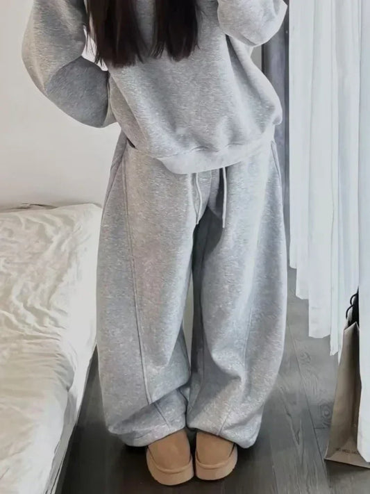 HOUZHOU Y2k Vintage Baggy Gray Sweatpants Woman Warm Korean Fashion