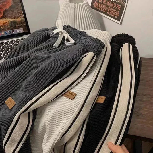 2024 Corduroy Striped Sweatpants Women Streetwear Thick Wide Leg Pants