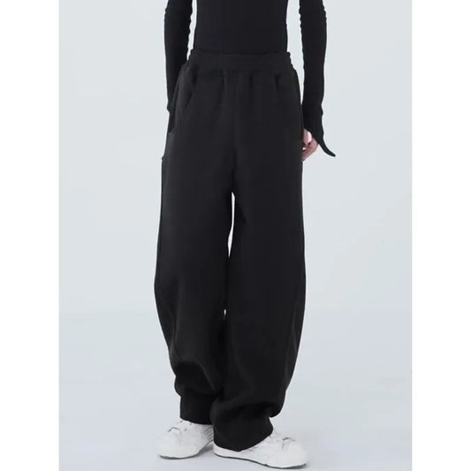 Deeptown Black Basic Women's Sweatpants Oversized Jogging Korean