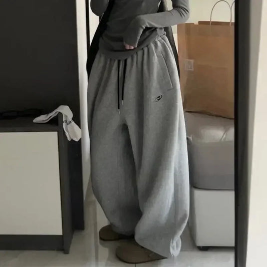 Deeptown Gray Oversized Sweatpants Women Harajuku Korean Fashion Sport