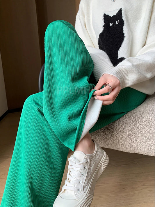 Fall Winter Warm Sweatpants Women Casual Fleece Lined Baggy Wide Leg