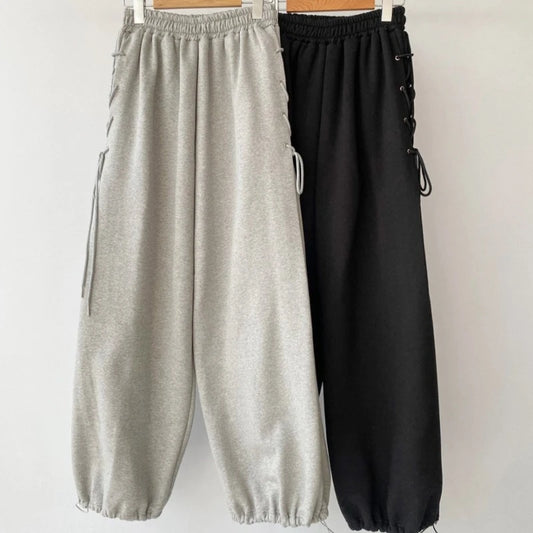 Y2K Side Eyelet Sweatpants Lace Up Drawstring Pants Streetwear Women