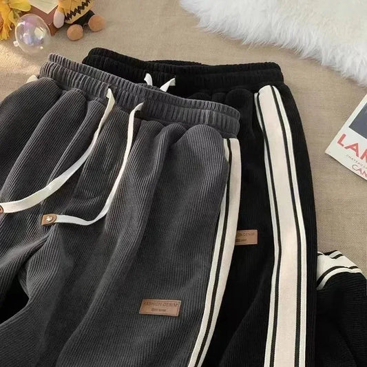 2024 Corduroy Striped Sweatpants Women Streetwear Thick Wide Leg Pants