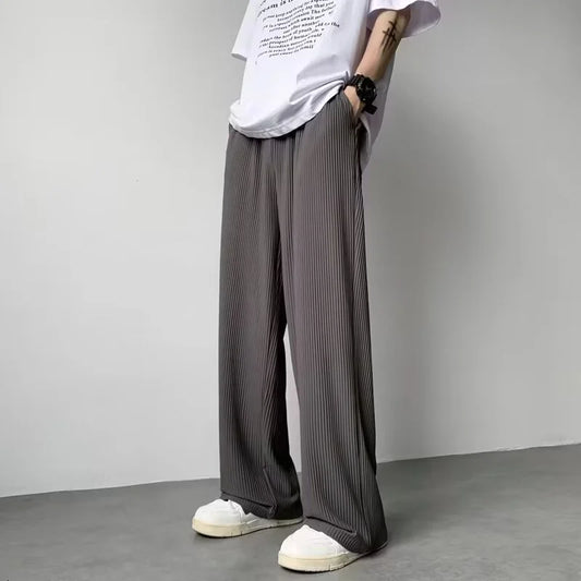 Summer Texture Straight Pants For Men Korean Fashion Baggy Wide-leg