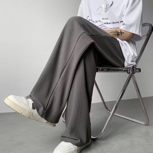 Summer Texture Straight Pants For Men Korean Fashion Baggy Wide-leg